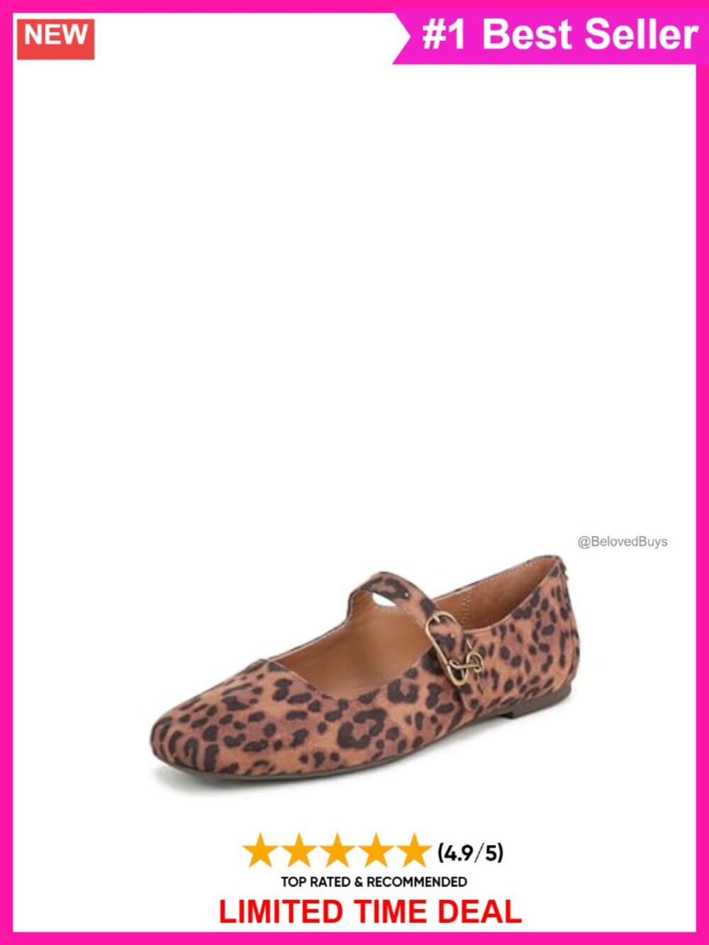 Pointed Toe Mary Jane Flats with Buckle Closure